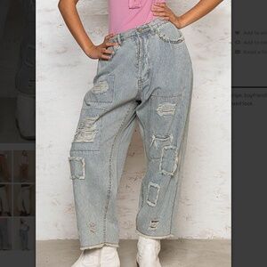 POL “ Dani “ POL Loose Fit Boyfriend Cropped Pant with Distress Detail